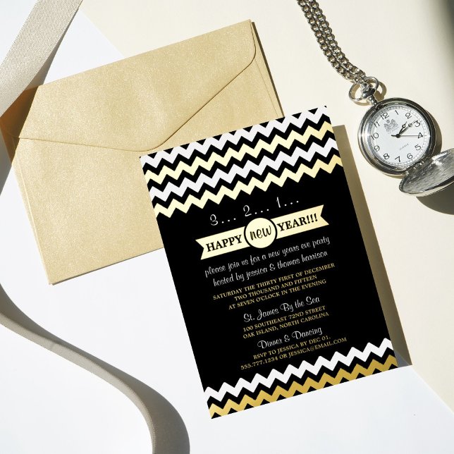 Invitación Con Relieve Metalizado Fiesta de Nochevieja de Chevron Real (Subido por el creador)