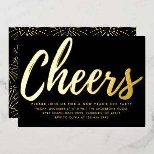 Invitación Con Relieve Metalizado Fiesta de Nochevieja elegante en negro y dorado