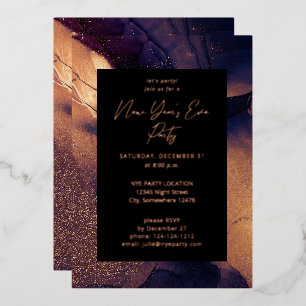 Invitación Con Relieve Metalizado Fiesta de Nochevieja Nyte Glow