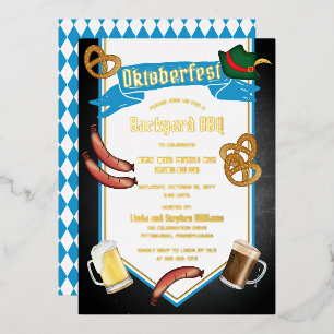 Invitación Con Relieve Metalizado Fiesta de Oktoberfest Cerveza Bávara en el patio t