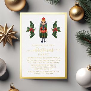 Invitación Con Relieve Metalizado Fiesta de oro de Navidades de nueces festivos