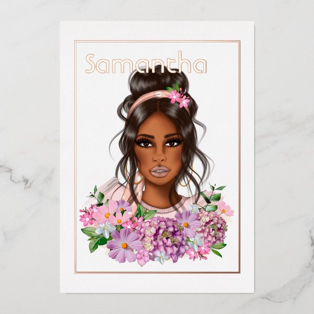 Invitación Con Relieve Metalizado Fiesta de oro Rosa y cumpleaños rosado (Anverso)