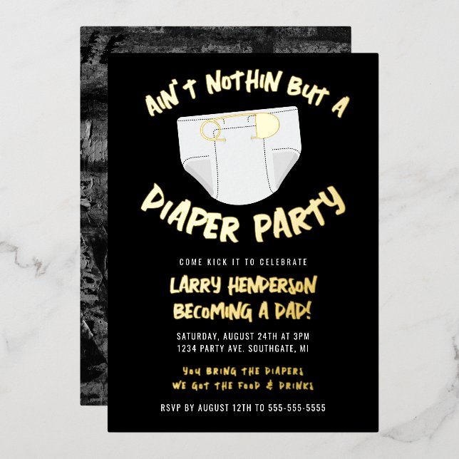 Invitación Con Relieve Metalizado Fiesta de Pañales Hip Hop (Anverso/Reverso)