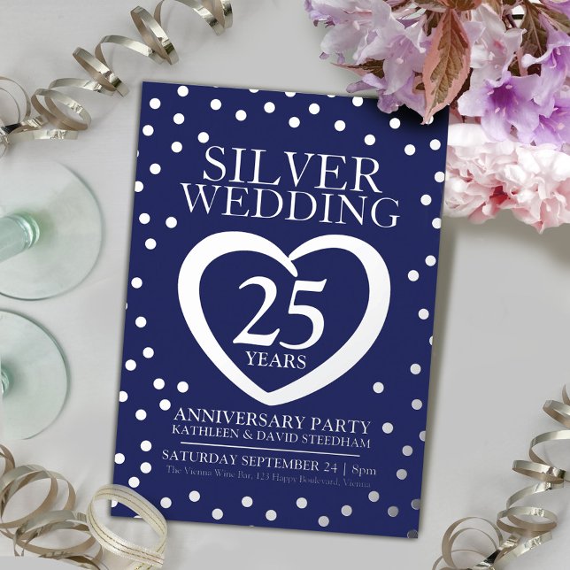 Invitación Con Relieve Metalizado Fiesta de plata aniversario 25 aniversario boda pl (Subido por el creador)