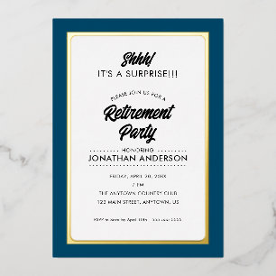 Invitación Con Relieve Metalizado Fiesta de retiro de sorpresas Oro simple