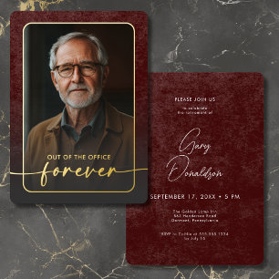 Invitación Con Relieve Metalizado Fiesta de retiro fotográfico moderno de Borgoña