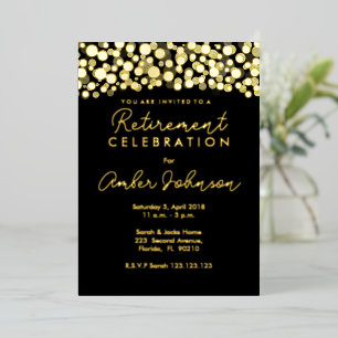 Invitación Con Relieve Metalizado Fiesta de retiro sorpresa negro y oro