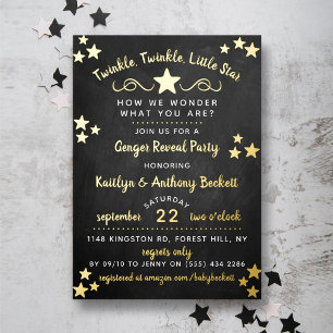 Invitación Con Relieve Metalizado Fiesta de Revelación de Género de Twinkle Twinkle 