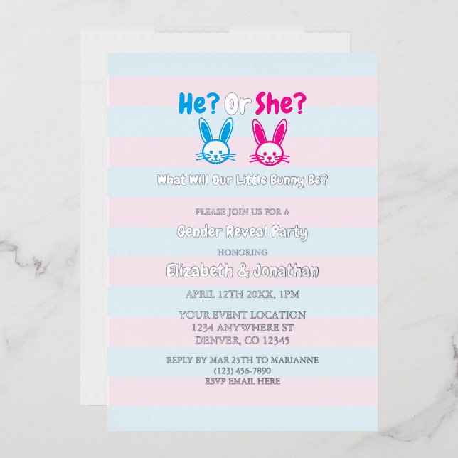 Invitación Con Relieve Metalizado Fiesta de revelación de género en Pascua (Sobre)