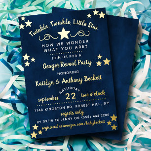 Invitación Con Relieve Metalizado Fiesta de Revelación de Género Twinkle Twinkle Lit