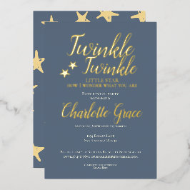 Invitación Con Relieve Metalizado Fiesta de Revelación del Bebé Brilla Brilla Pequeñ