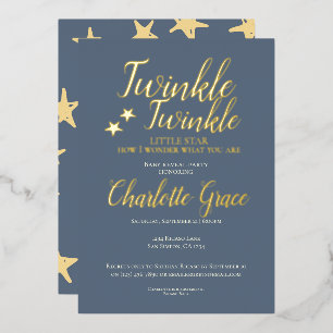 Invitación Con Relieve Metalizado Fiesta de Revelación del Bebé Brilla Brilla Pequeñ