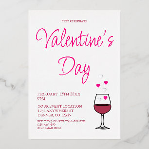 Invitación Con Relieve Metalizado Fiesta de San Valentín del vino