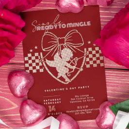 Invitación Con Relieve Metalizado Fiesta de San Valentín Singles Cupid Red Gold