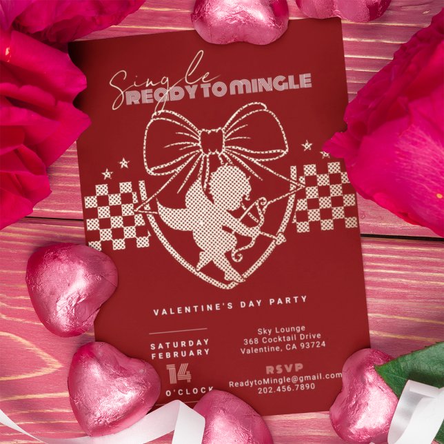 Invitación Con Relieve Metalizado Fiesta de San Valentín Singles Cupid Red Gold (Subido por el creador)