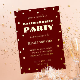 Invitación Con Relieve Metalizado Fiesta de Soltera con Confeti de Oro y Foil Granat