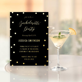 Invitación Con Relieve Metalizado Fiesta de Soltera con Confeti Negro y Dorado