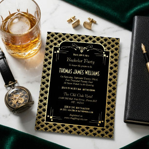 Invitación Con Relieve Metalizado Fiesta de soltero Art Deco de la década de 1920 Ga