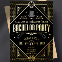 Fiesta de Soltero Art Deco Negro y Dorado