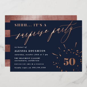 Invitación Con Relieve Metalizado Fiesta de sorpresas de la Marina y el guión de oro