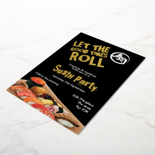 Invitación Con Relieve Metalizado Fiesta de Sushi Que Rueden Tiempos Buenos Japonés