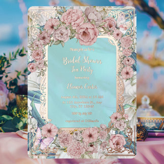 Invitación Con Relieve Metalizado Fiesta de té para despedida de soltera con peonía