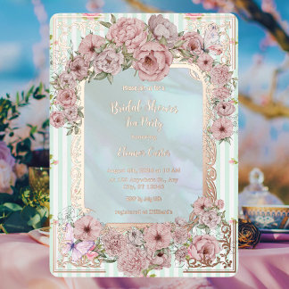 Invitación Con Relieve Metalizado Fiesta de té para despedida de soltera con peonía