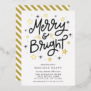 Invitación Con Relieve Metalizado Fiesta de vacaciones de oro negro alegre y brillan