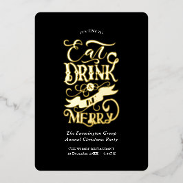 Invitación Con Relieve Metalizado Fiesta de vacaciones de oro negro come bebida