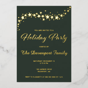 Invitación Con Relieve Metalizado Fiesta de vacaciones elegante verde oscuro dorado