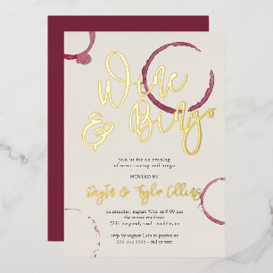 Invitación Con Relieve Metalizado Fiesta de vino y bingo con manchas de Borgoña