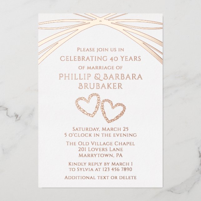 Invitación Con Relieve Metalizado Fiesta del 40° Aniversario del Arco Elegante Simpl (Anverso)