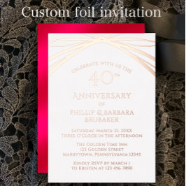Invitación Con Relieve Metalizado Fiesta del 40° Aniversario del Arco Moderno Ruby
