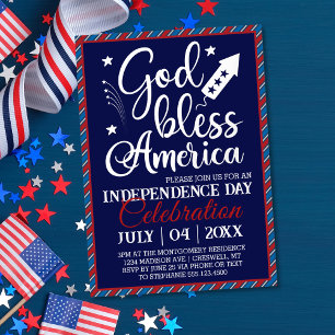 Invitación Con Relieve Metalizado Fiesta del 4 de Julio América