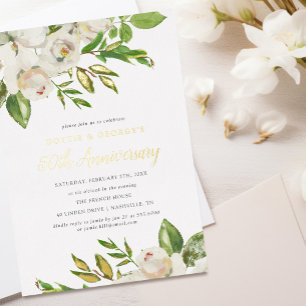 Invitación Con Relieve Metalizado Fiesta del 50º Aniversario de Gilded Blooms