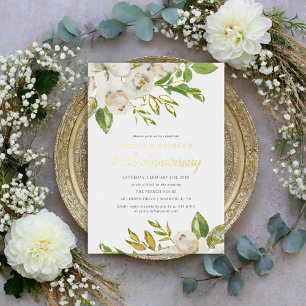 Invitación Con Relieve Metalizado Fiesta del 50º Aniversario de Gilded Blooms