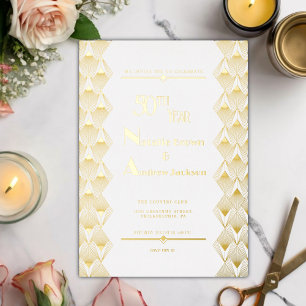 Invitación Con Relieve Metalizado Fiesta del 50 aniversario de oro del Art Deco Mode
