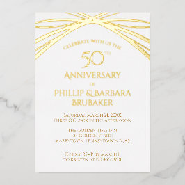 Invitación Con Relieve Metalizado Fiesta del 50° Aniversario del Arco Moderno de Oro