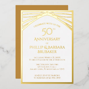 Invitación Con Relieve Metalizado Fiesta del 50° Aniversario del Arco Moderno de Oro