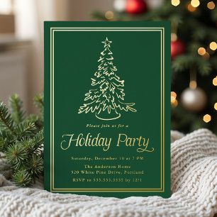 Invitación Con Relieve Metalizado Fiesta del árbol de navidad de la frontera verde c