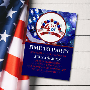 Invitación Con Relieve Metalizado Fiesta del Cuatro de Julio Patriótica