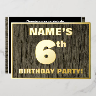 Invitación Con Relieve Metalizado Fiesta del Cumpleaños 6: Negrita, Patrón de Grano 