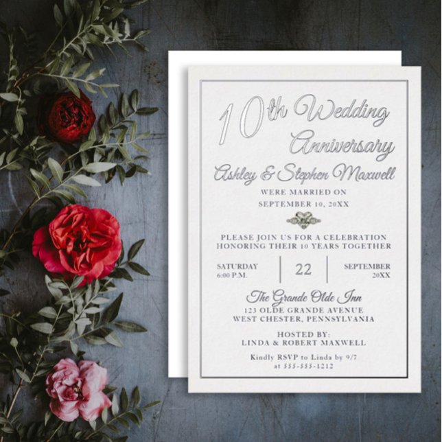 Invitación Con Relieve Metalizado Fiesta del décimo aniversario de Heart Diamond Bod (Subido por el creador)