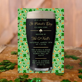 Invitación Con Relieve Metalizado Fiesta del Día de San Patricio Pinta de Guinness I