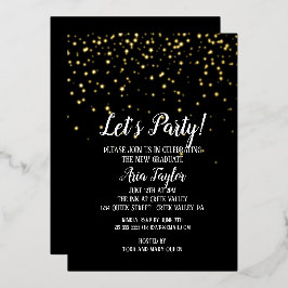 Invitación Con Relieve Metalizado Fiesta del oro en oro negro para graduación
