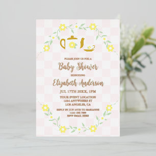 Invitación Con Relieve Metalizado Fiesta del té floral para baby shower