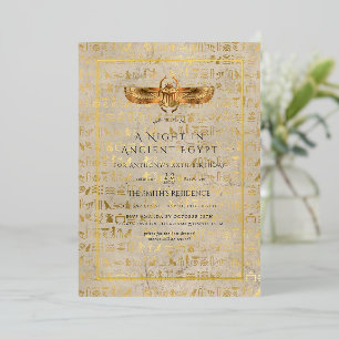 Invitación Con Relieve Metalizado Fiesta egipcia con tema de papel de oro