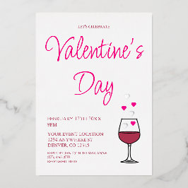 Invitación Con Relieve Metalizado Fiesta El día de San Valentín de vino