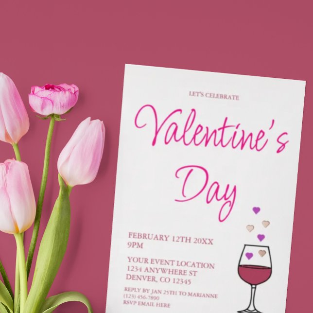 Invitación Con Relieve Metalizado Fiesta El día de San Valentín de vino (Subido por el creador)