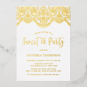 Invitación Con Relieve Metalizado Fiesta Elegante de Encaje de Brocado Sweet 16